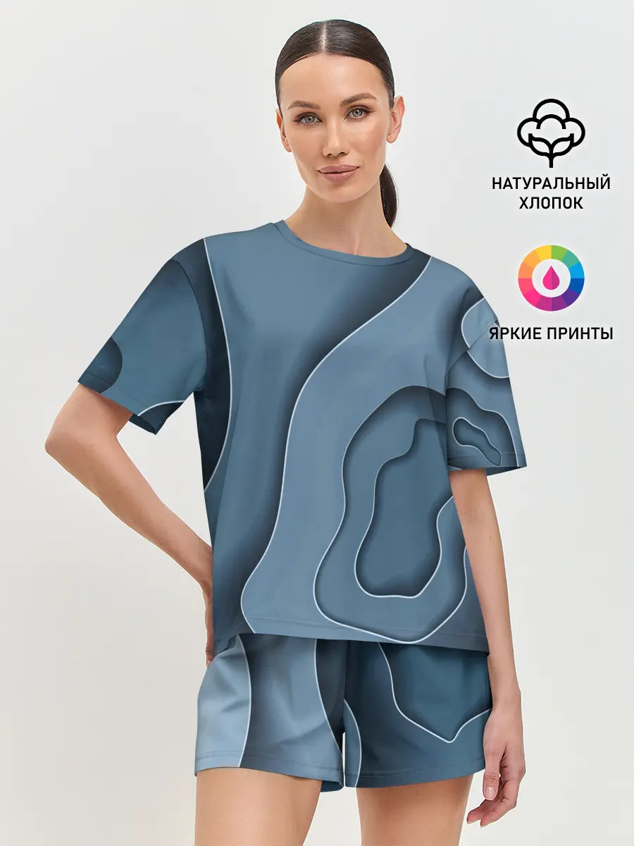 Женская пижама с шортами / Абстракция бумажные волны