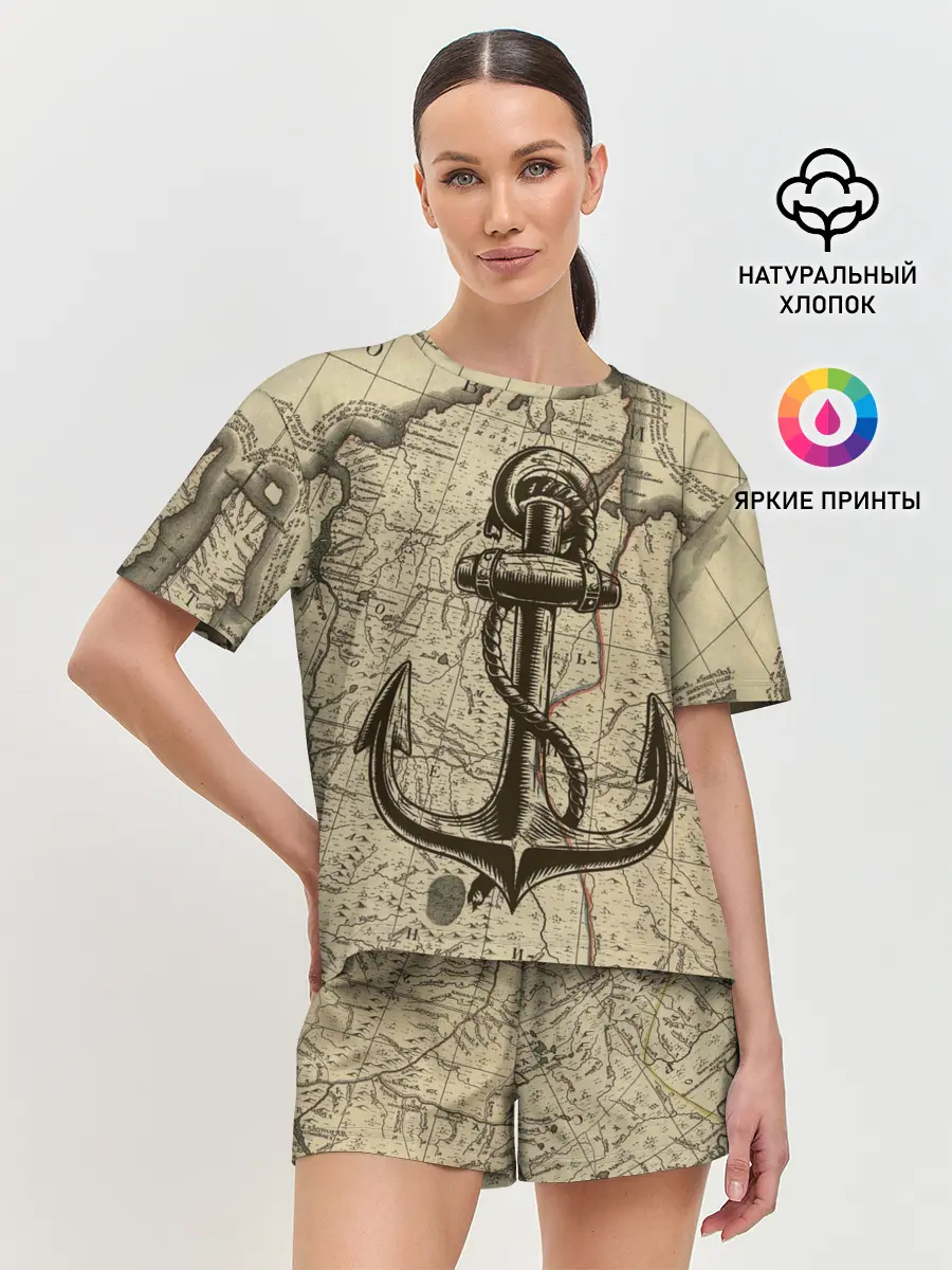 Женская пижама с шортами / Морская Карта