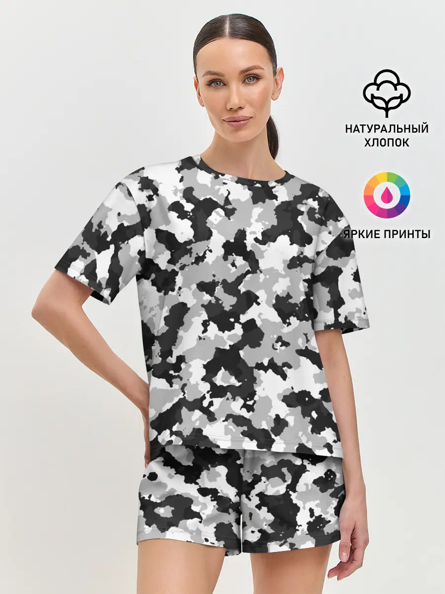 Женская пижама с шортами / Холодный камуфляж