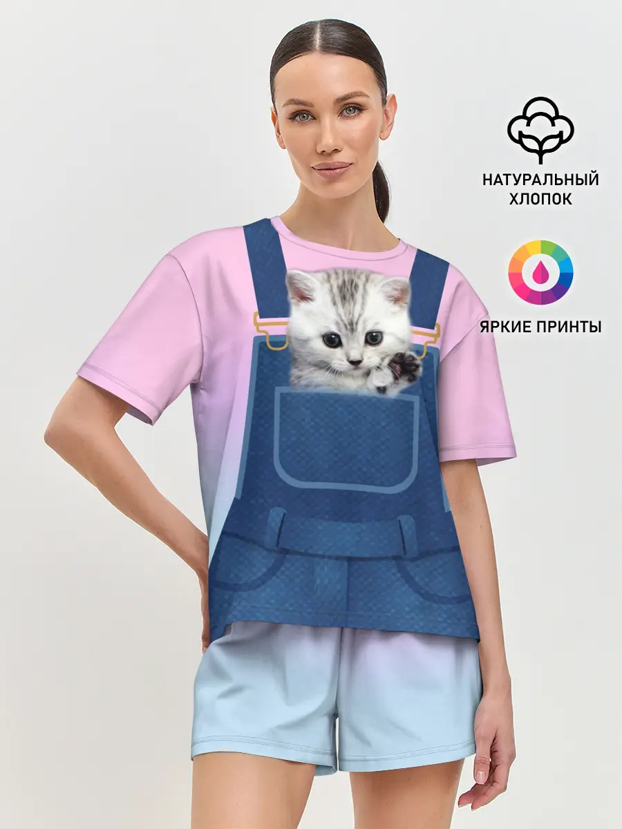 Женская пижама с шортами / Котенок в кармане