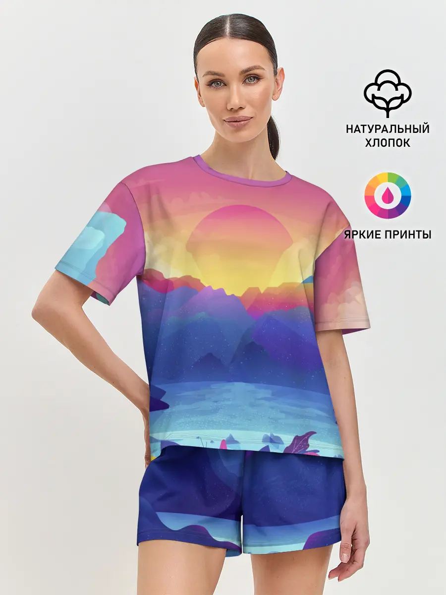 Женская пижама с шортами / Красочные Горы