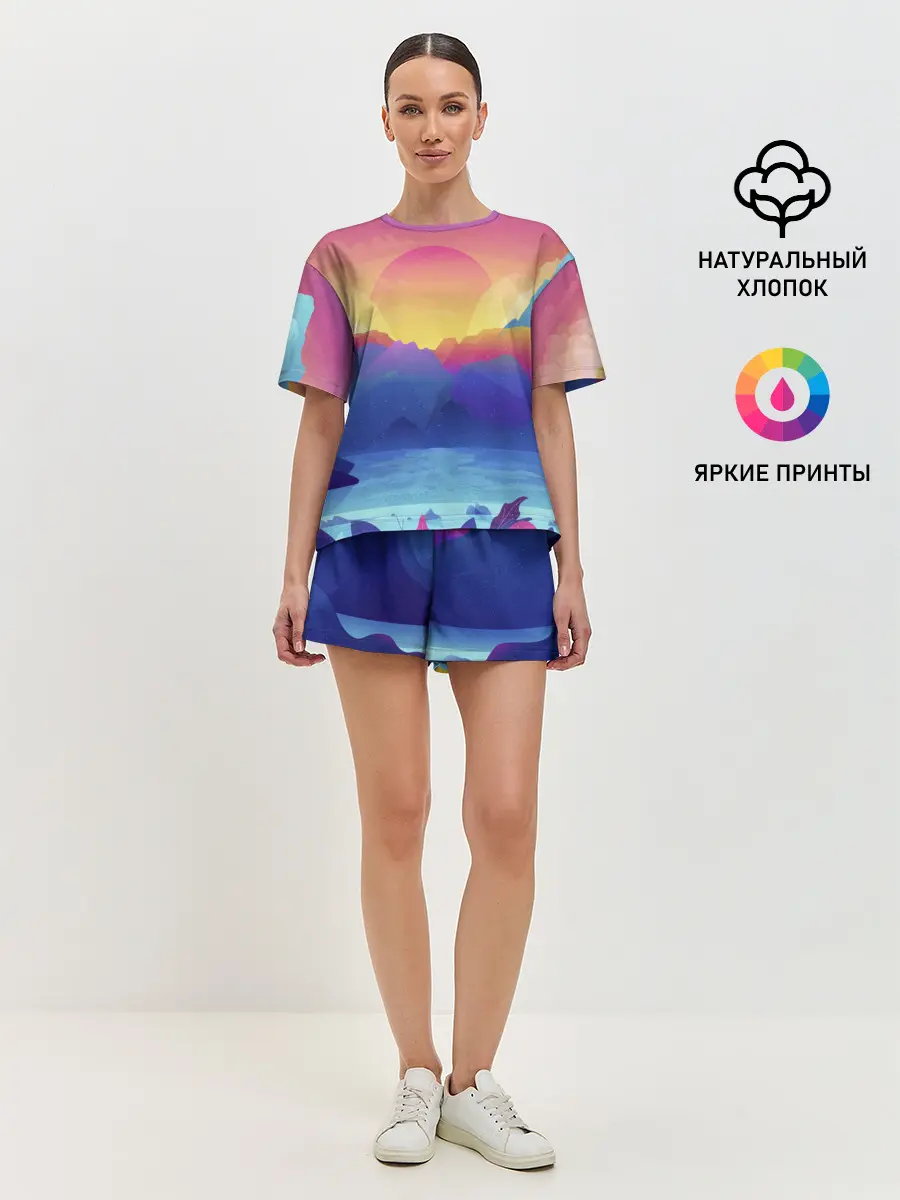 Женская пижама с шортами / Красочные Горы