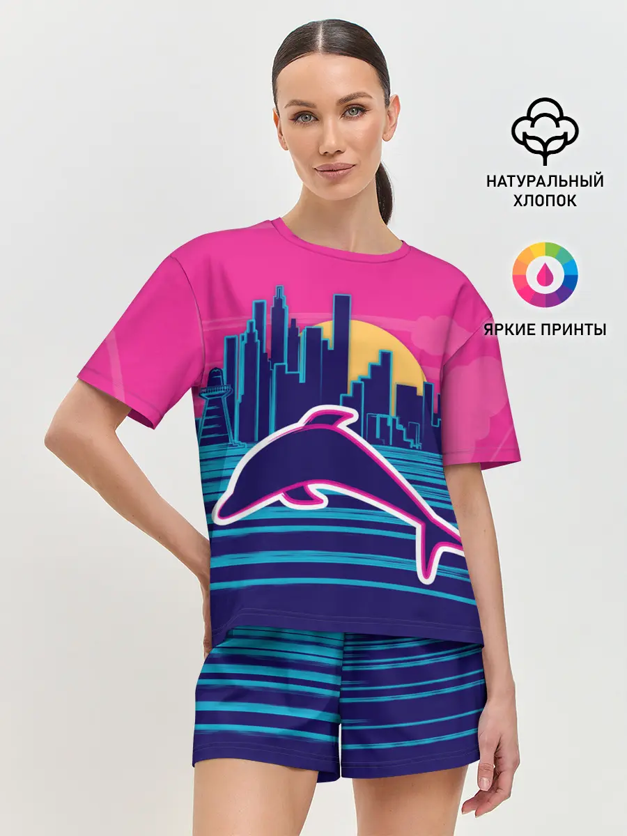 Женская пижама с шортами / Ретро дельфин