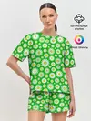 Женская пижама с шортами / Ромашки на зелёном фоне