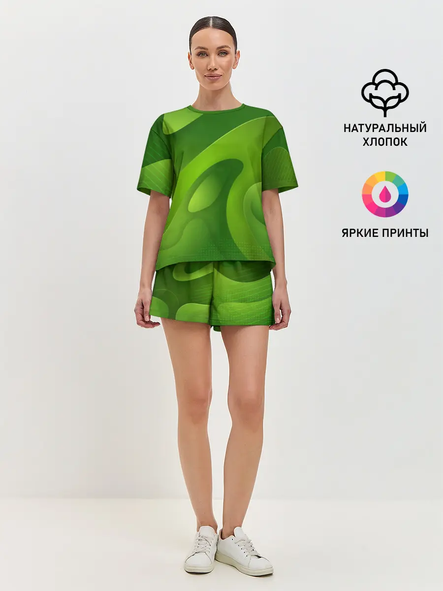 Женская пижама с шортами / 3d Green abstract