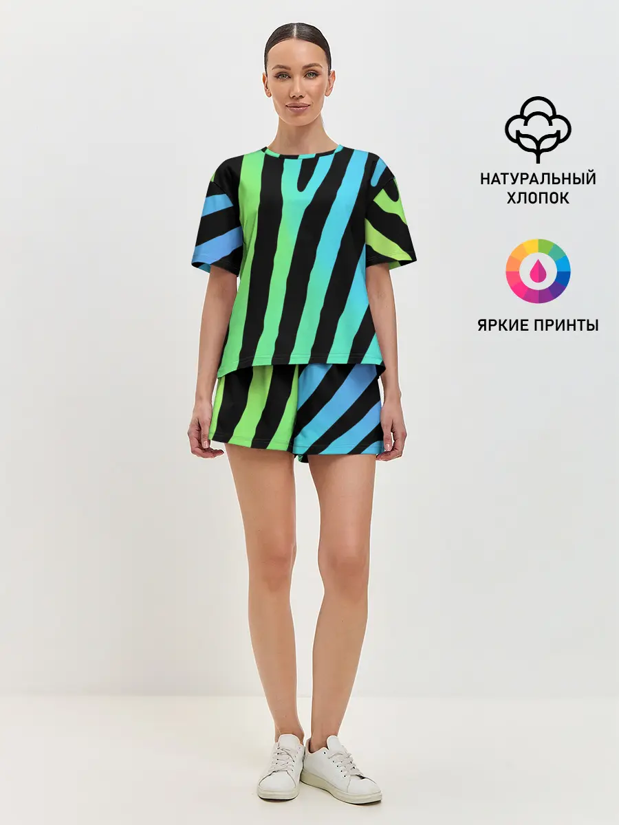 Женская пижама с шортами / Радужная зебра