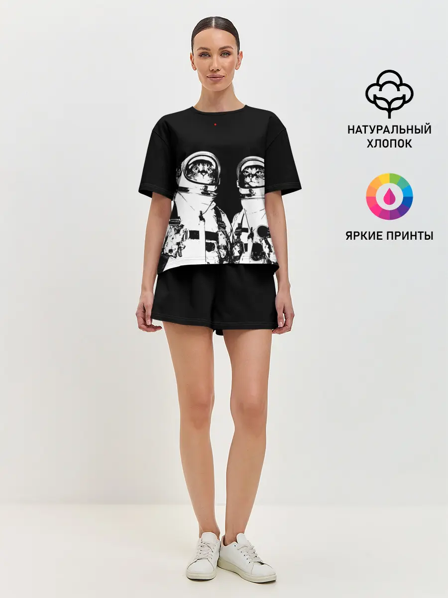 Женская пижама с шортами / Коты Космонавты