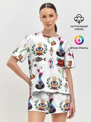 Женская пижама с шортами / Old school tattoo