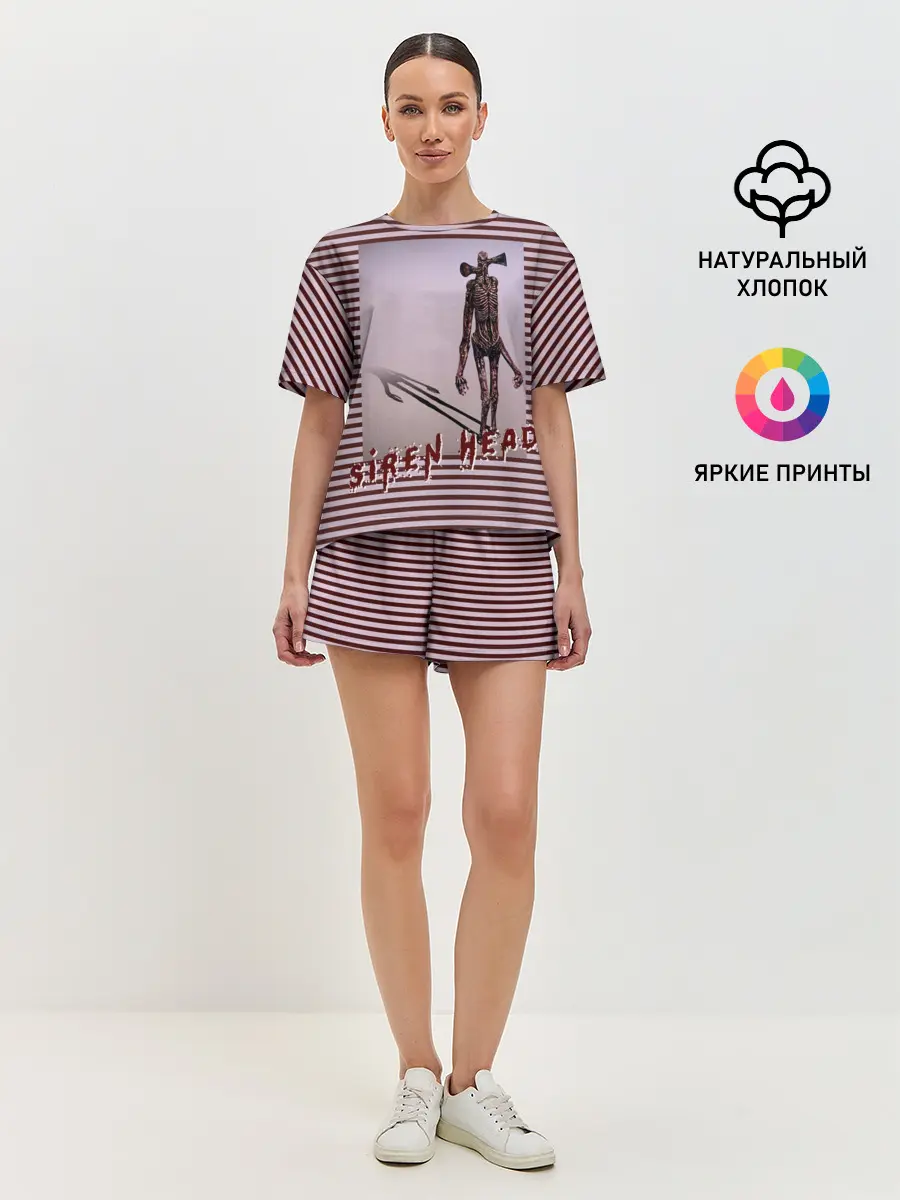 Женская пижама с шортами / Сиреноголовый Полосатый