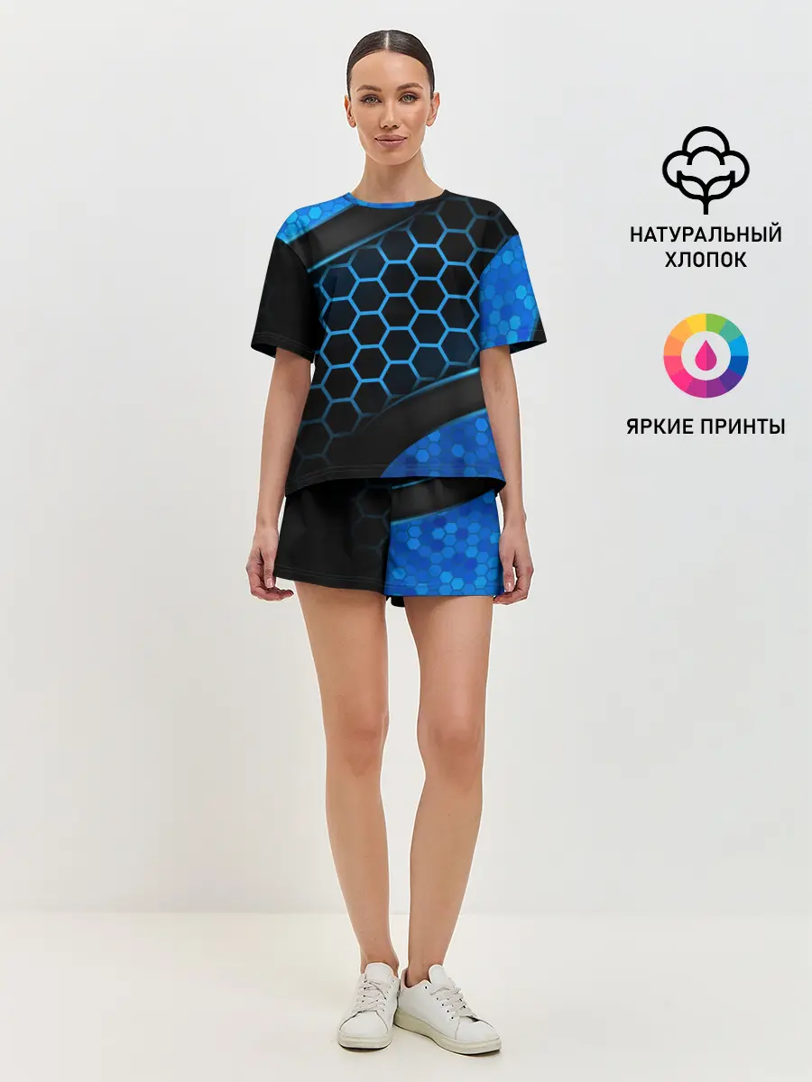 Женская пижама с шортами / 3D luxury blue 3Д СОТЫ и плиты
