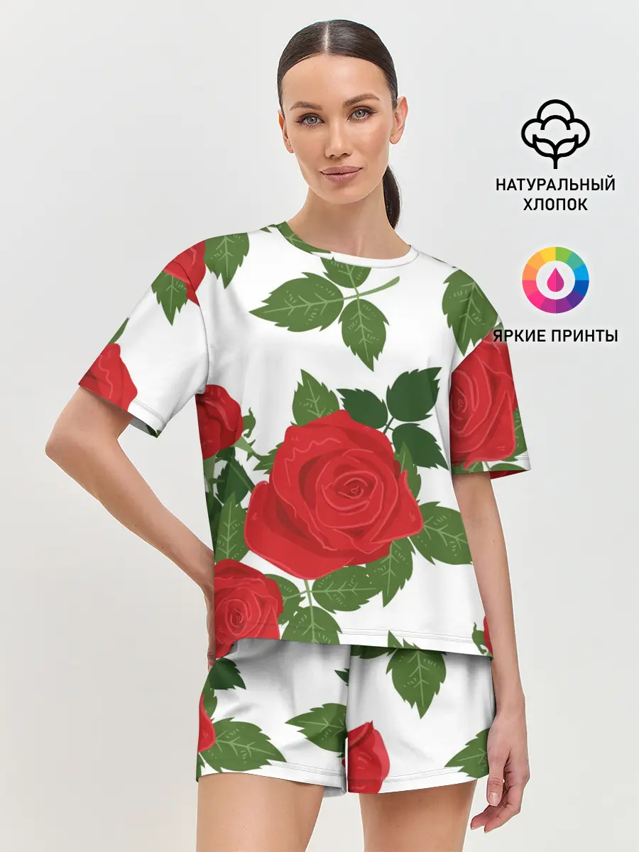 Женская пижама с шортами / Большие розы