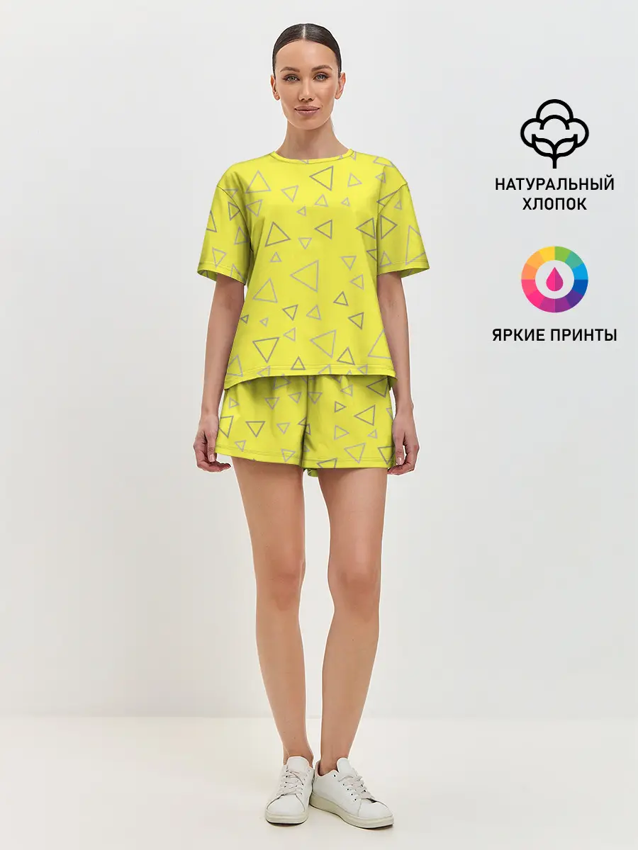 Женская пижама с шортами / Желтый и серый | Yellow & gray