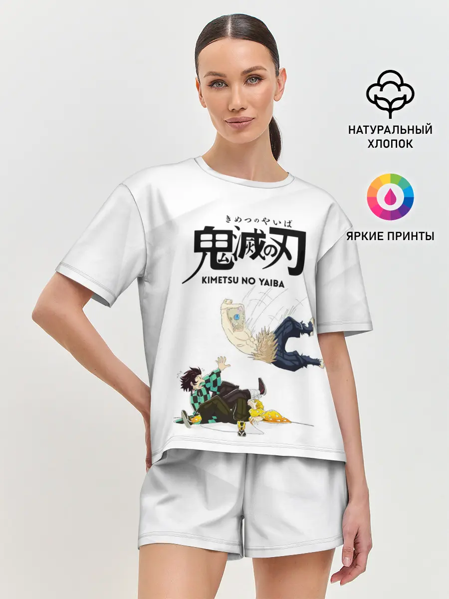 Женская пижама с шортами / Драка Иноске Танджиро и Зеницу