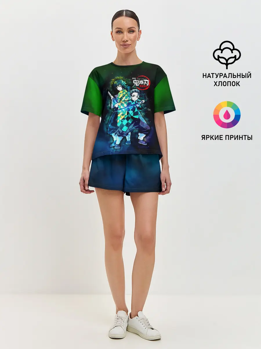 Женская пижама с шортами / Гию и Танджиро Kimetsu no Yaiba