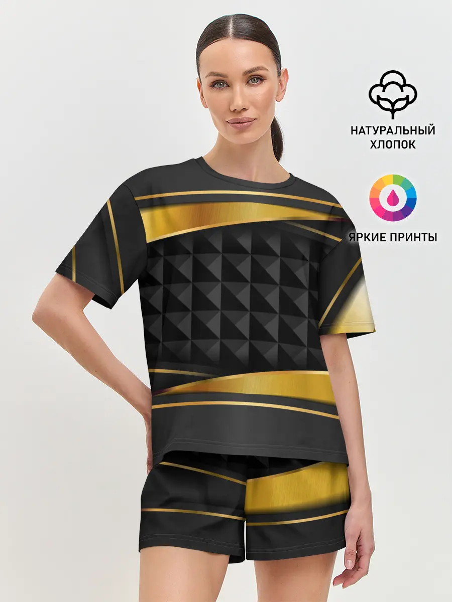 Женская пижама с шортами / 3D luxury black gold Плиты 3Д