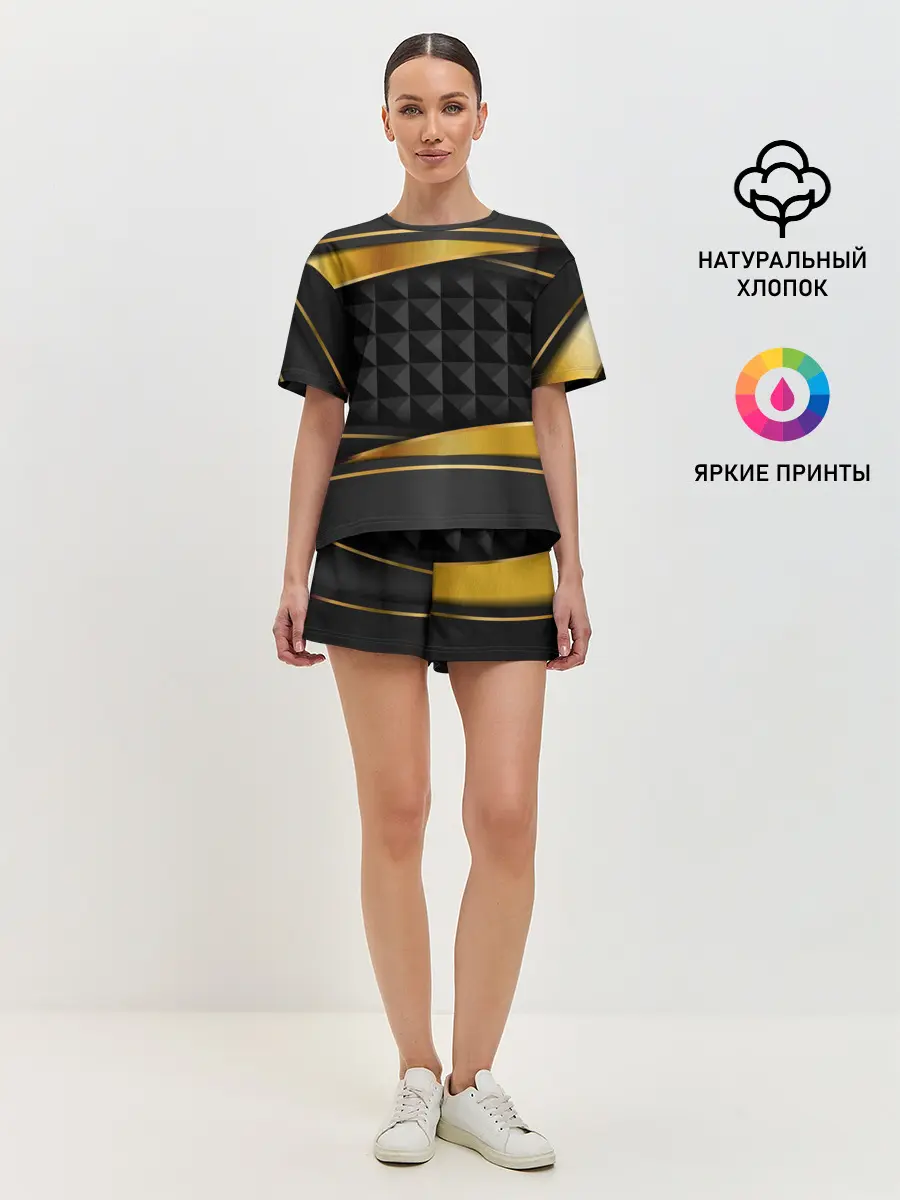 Женская пижама с шортами / 3D luxury black gold Плиты 3Д