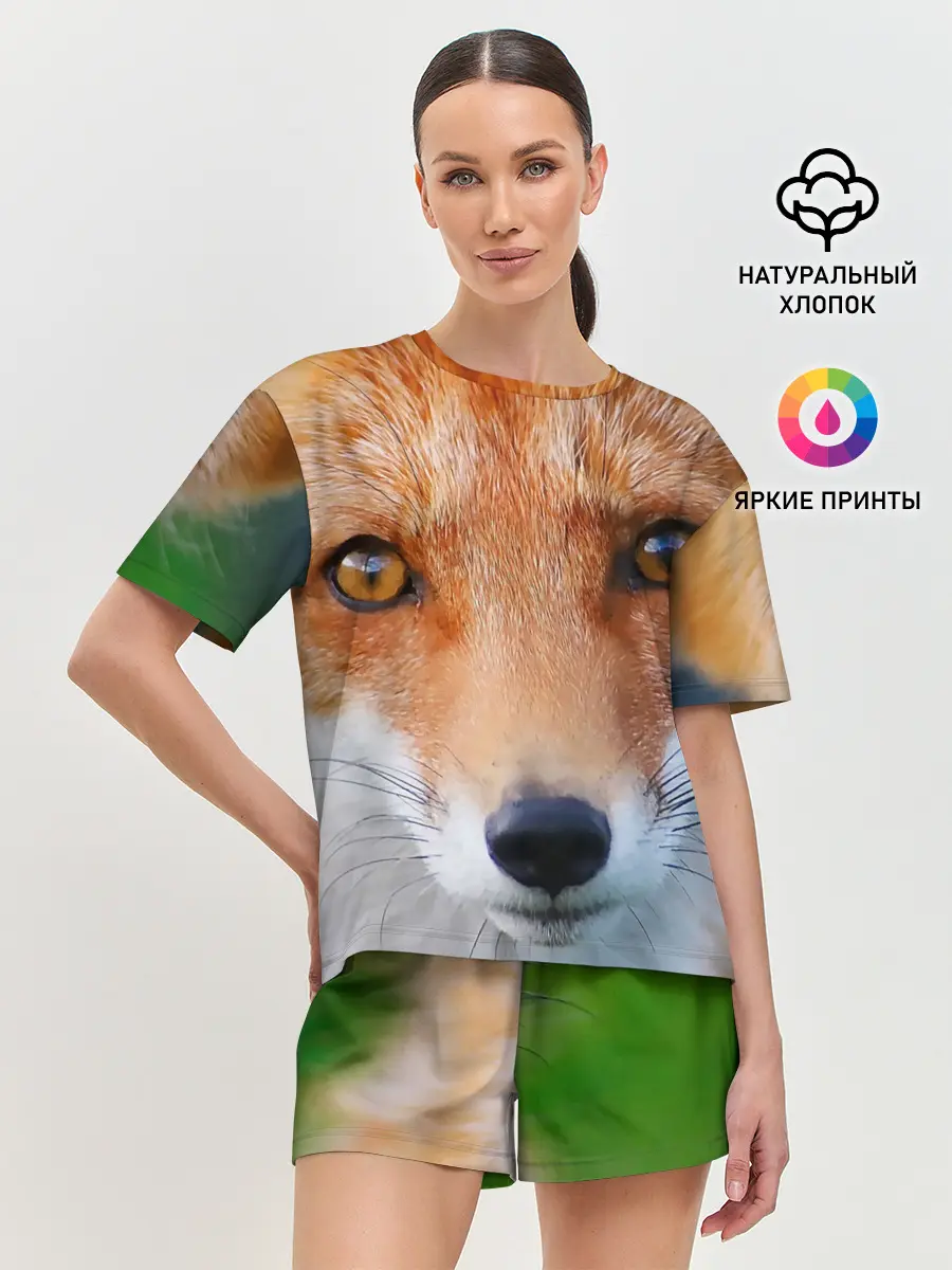 Женская пижама с шортами / Крупно мордочка лисы