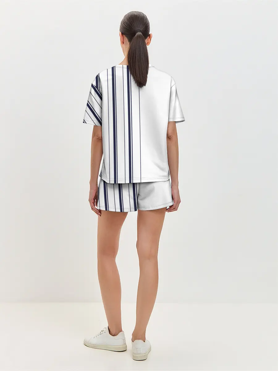 Женская пижама с шортами / Белые и синие полосы | Stripes