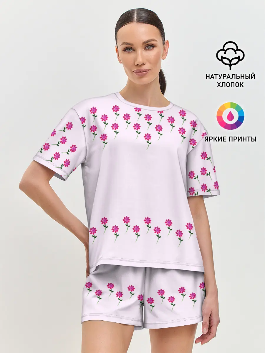 Женская пижама с шортами / розовые цветы | pink flowers