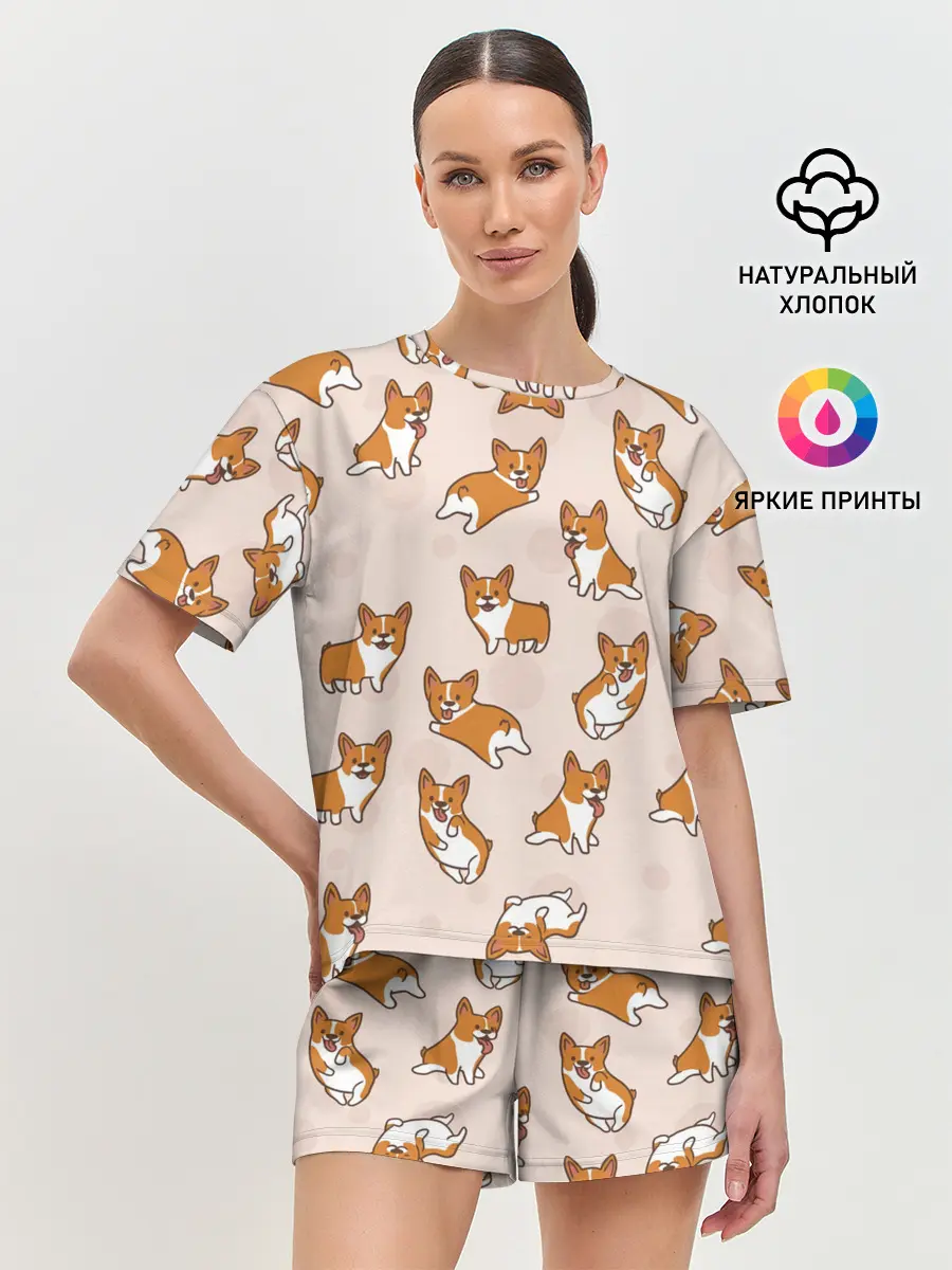 Женская пижама с шортами / Корги | Разные