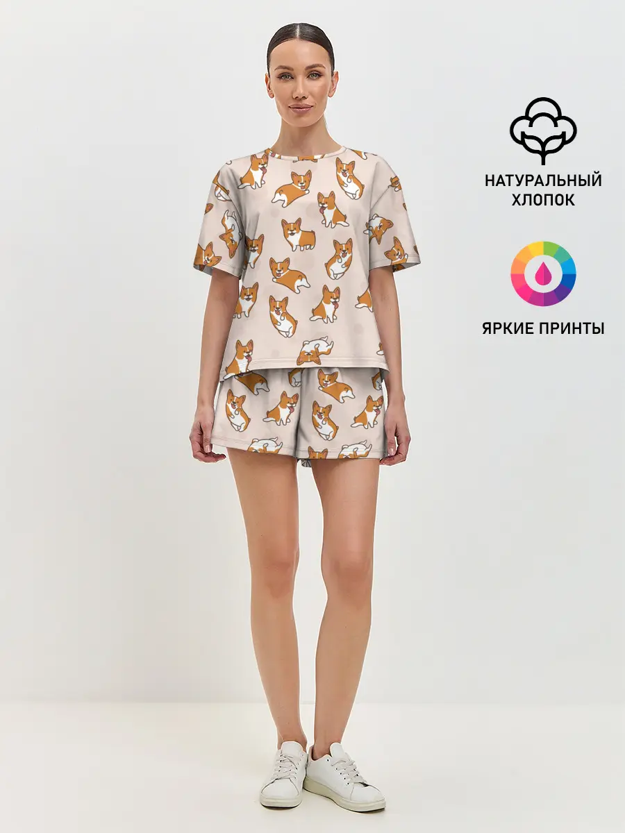 Женская пижама с шортами / Корги | Разные