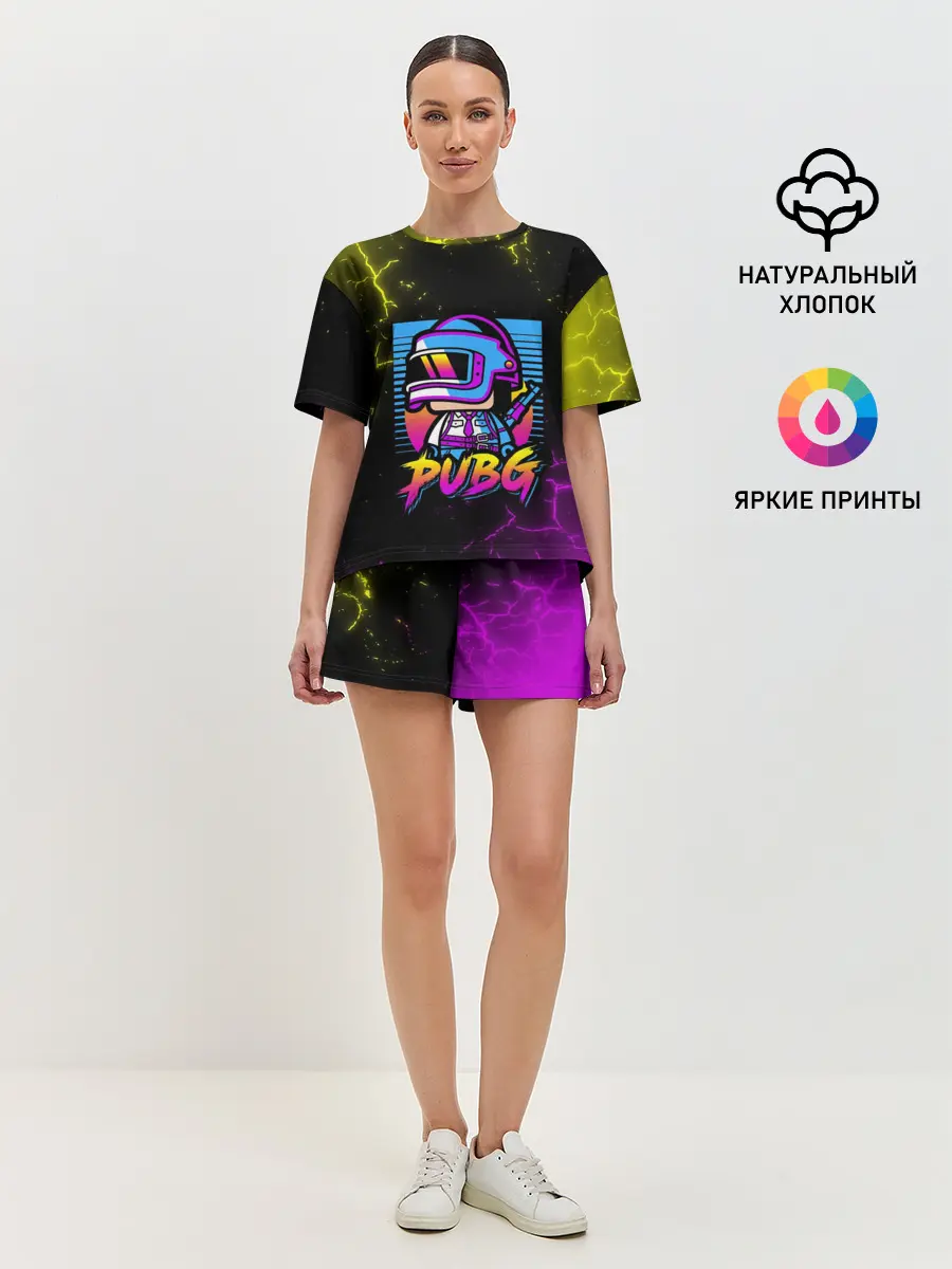 Женская пижама с шортами / PUBG RETRO NEON / ПАБГ НЕОН