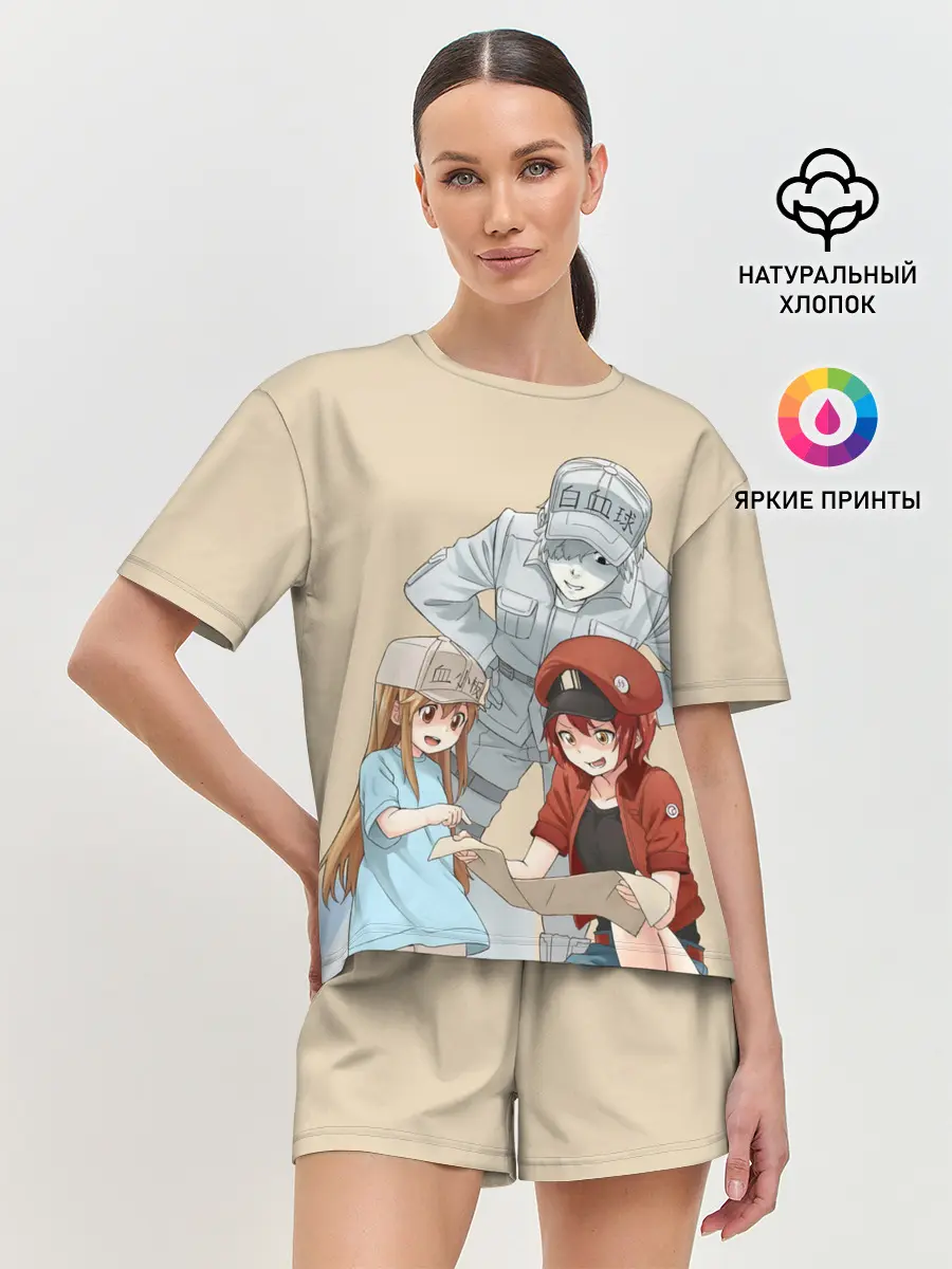 Женская пижама с шортами / Клетки за работой