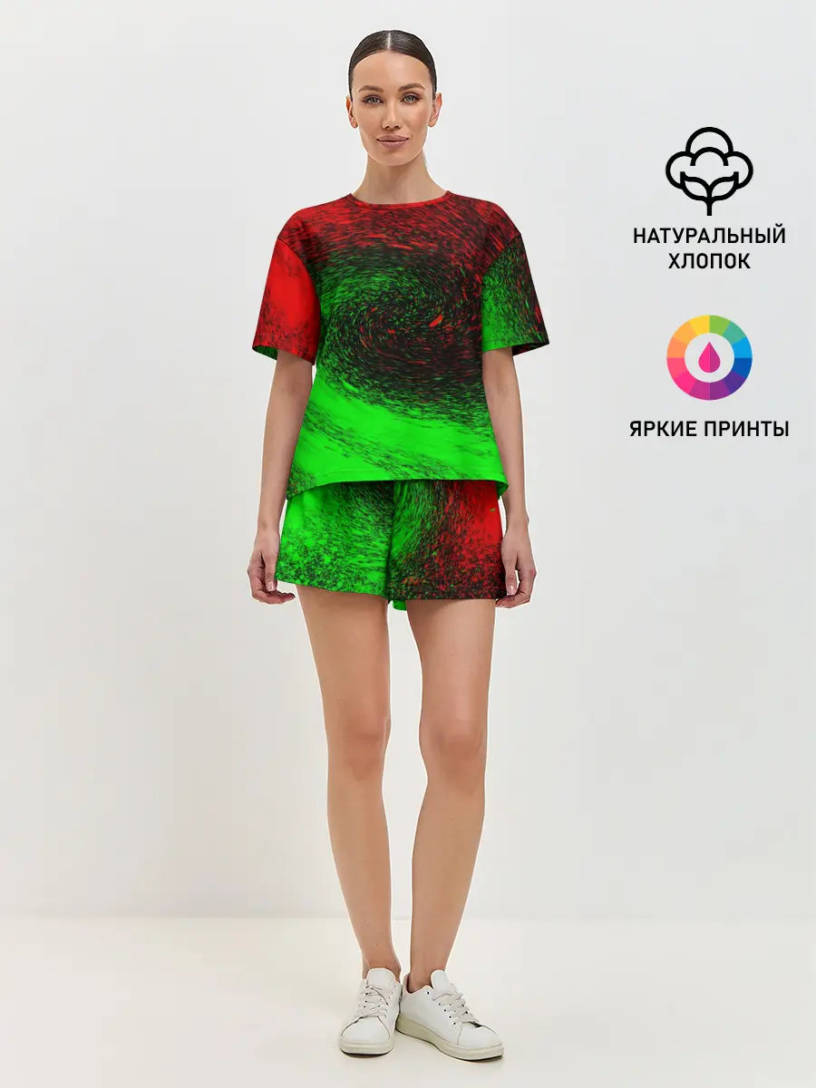 Женская пижама с шортами / КРАСНАЯ И ЗЕЛЕНАЯ КРАСКА
