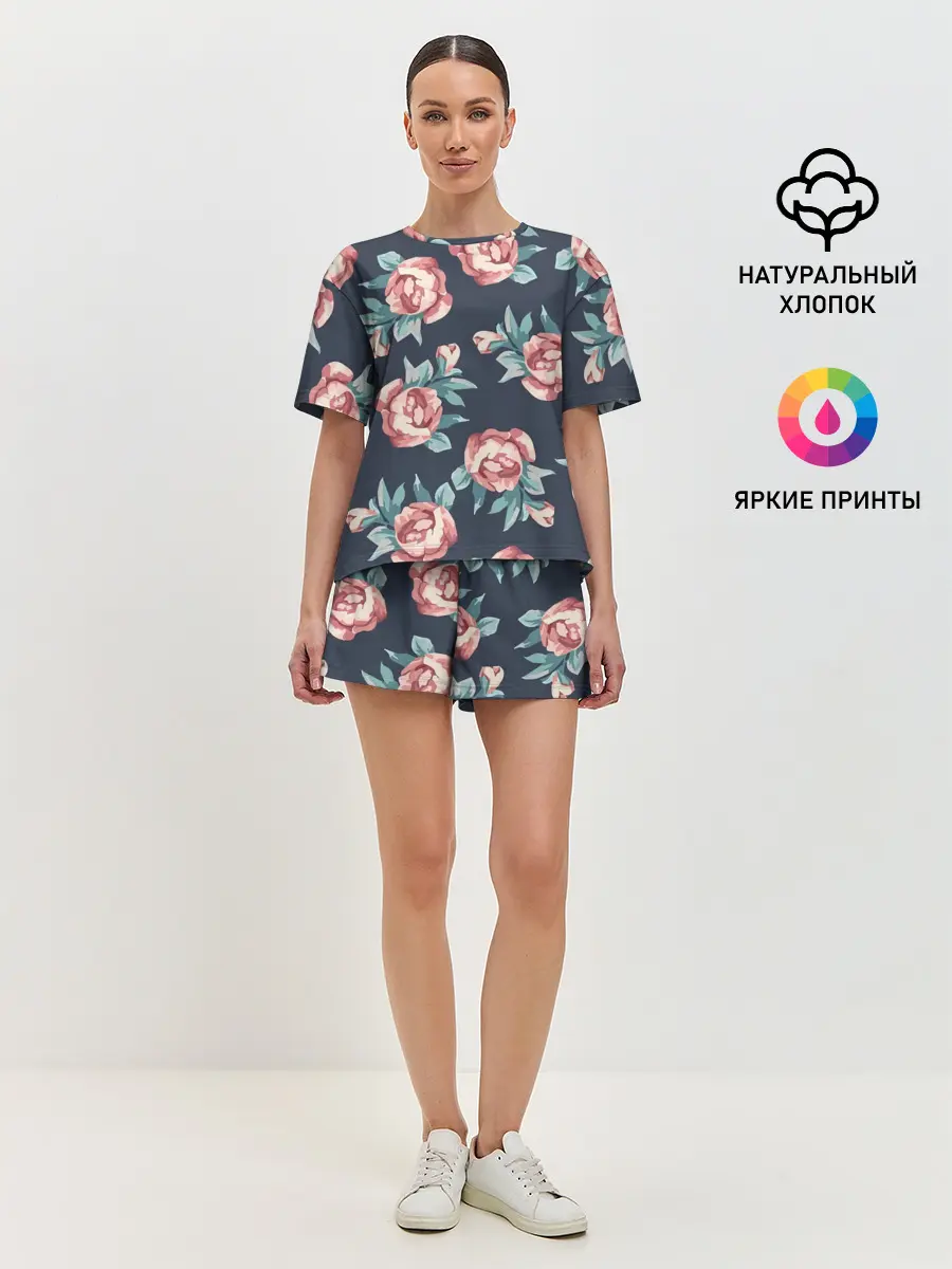 Женская пижама с шортами / Розы