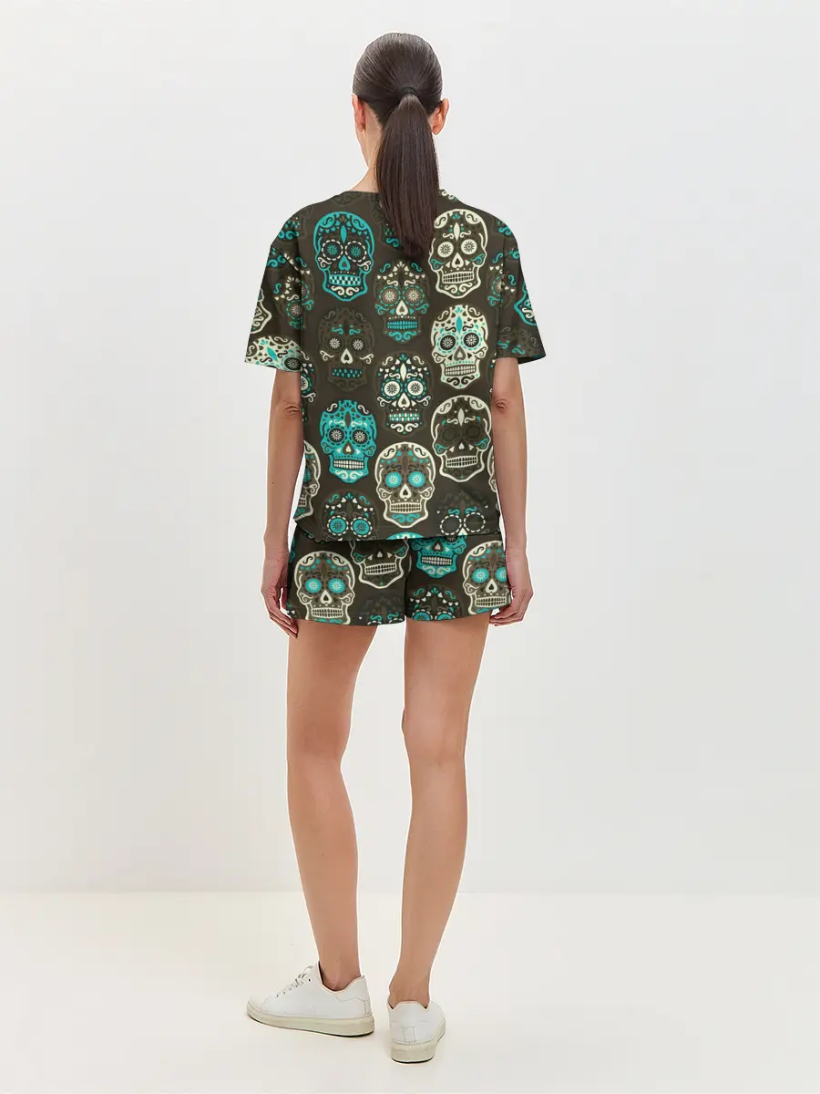 Женская пижама с шортами / Черепа с узорами