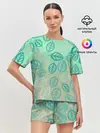 Женская пижама с шортами / узор из листиков