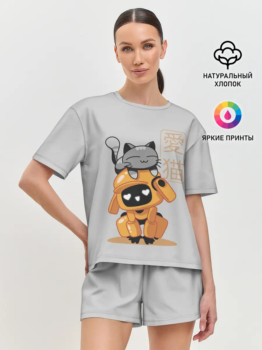 Женская пижама с шортами / Cat and Robot