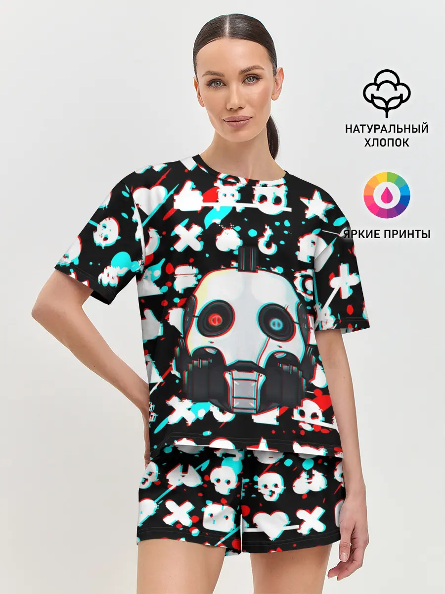 Женская пижама с шортами / ЛЮБОВЬ СМЕРТЬ И РОБОТЫ / ГЛИТЧ