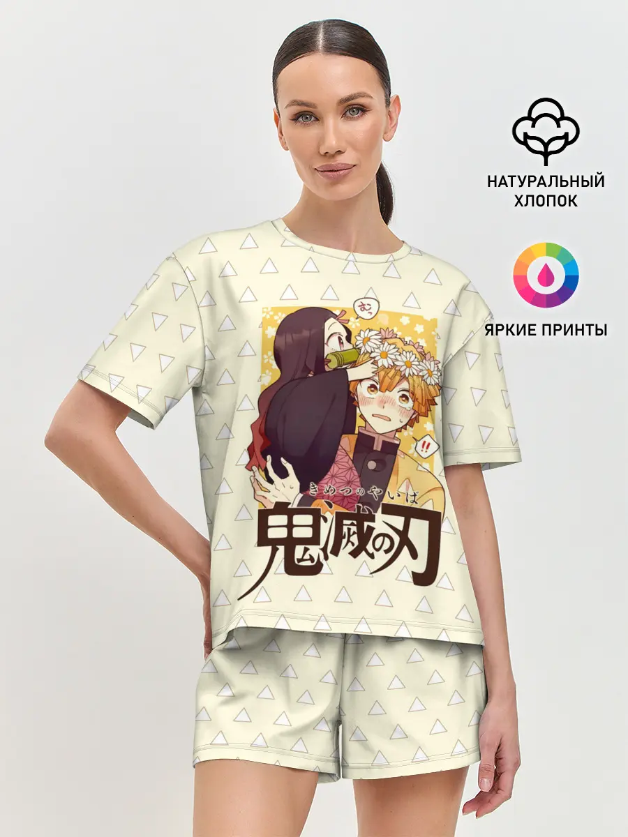 Женская пижама с шортами / Незуко и Зеницу Kimetsu no Yai