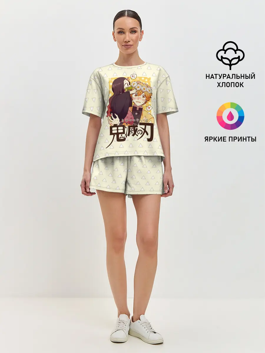 Женская пижама с шортами / Незуко и Зеницу Kimetsu no Yai