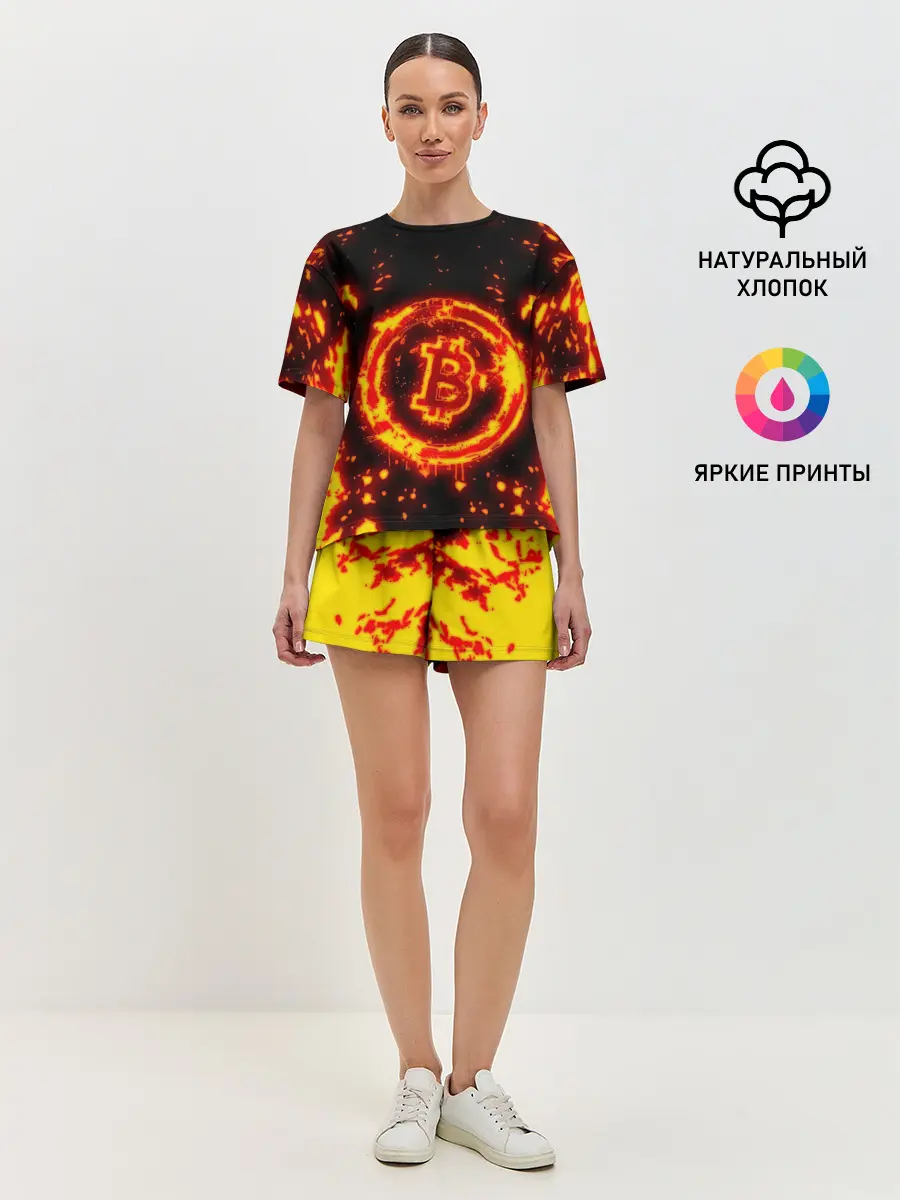 Женская пижама с шортами / BITCOIN / БИТКОИН / ОГОНЬ