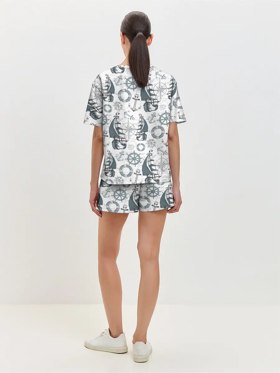 Женская пижама с шортами / Морской узор Nautical Pattern