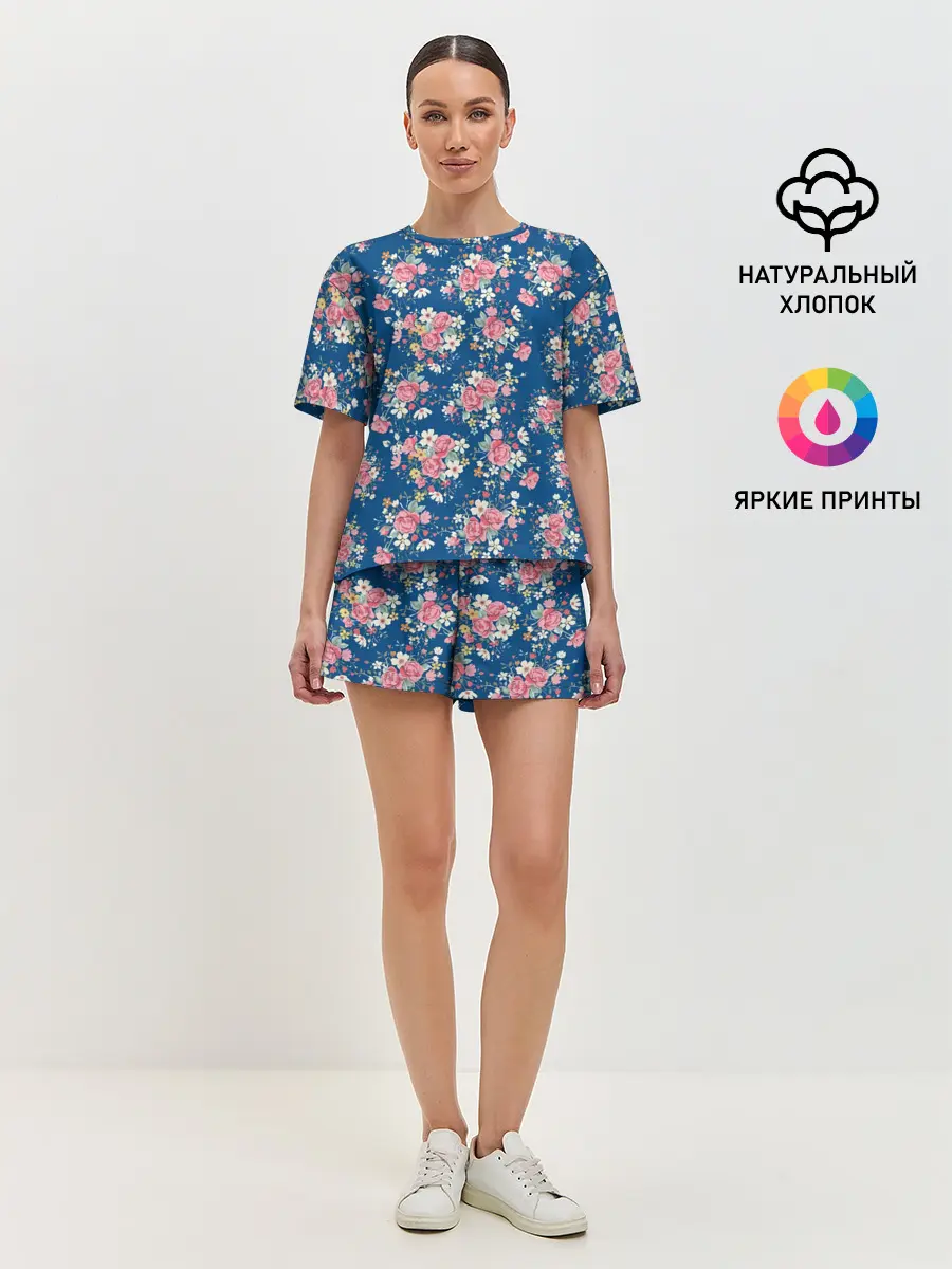 Женская пижама с шортами / Розы и Ромашки