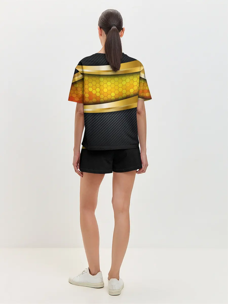 Женская пижама с шортами / 3D ЗОЛОТЫЕ СОТЫ / БРОНЯ 3Д