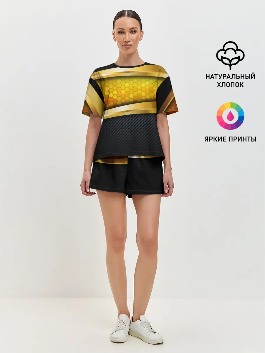 Женская пижама с шортами / 3D ЗОЛОТЫЕ СОТЫ / БРОНЯ 3Д