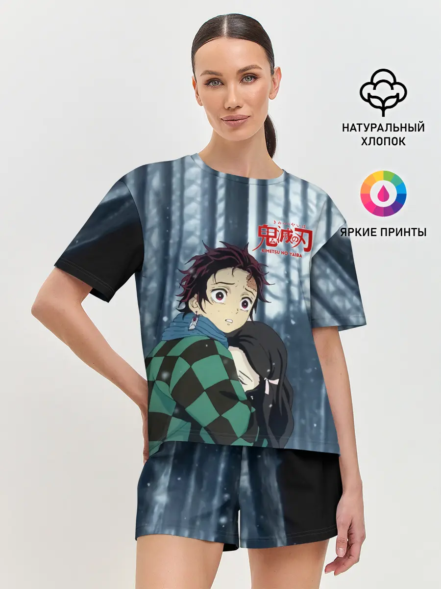 Женская пижама с шортами / Танджиро и Незуко Камадо в лесу