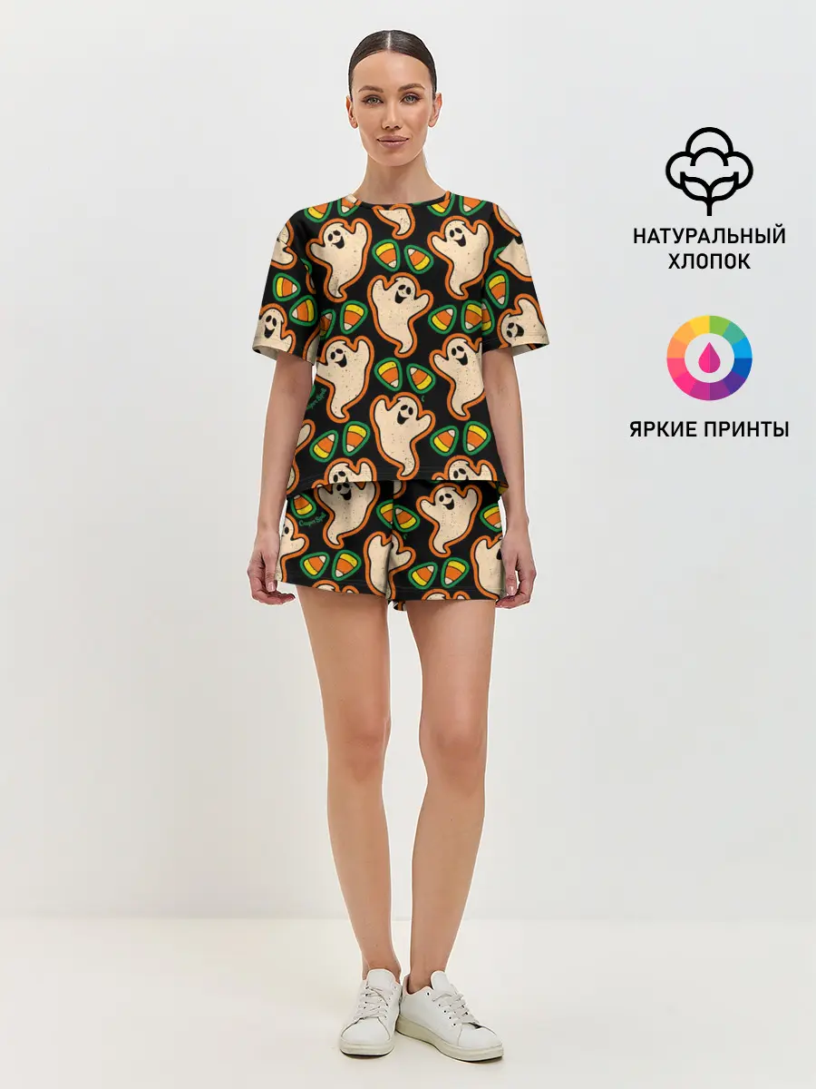Женская пижама с шортами / Привидения | Колпаки