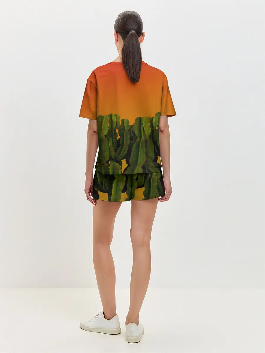 Женская пижама с шортами / Кактусы на закате