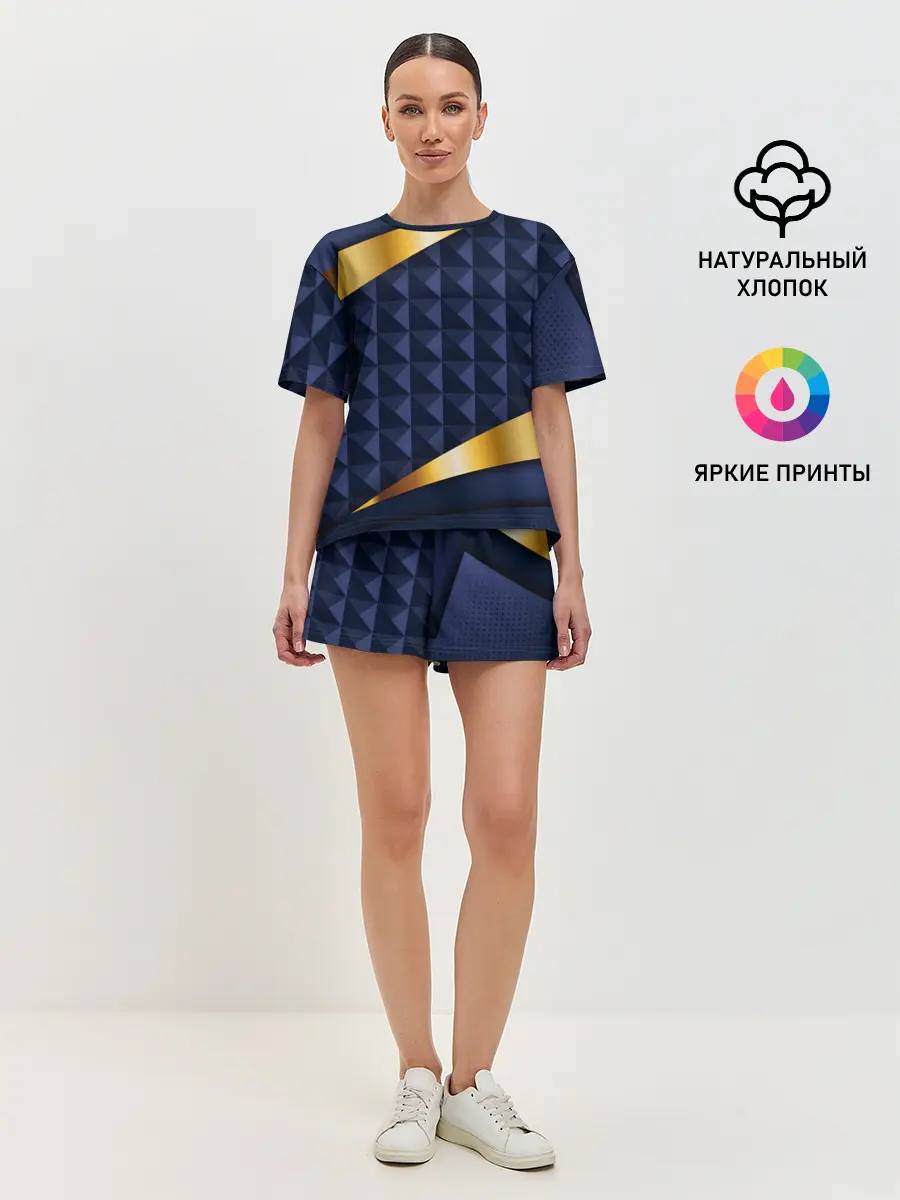 Женская пижама с шортами / 3D плитки с золотыми вставками