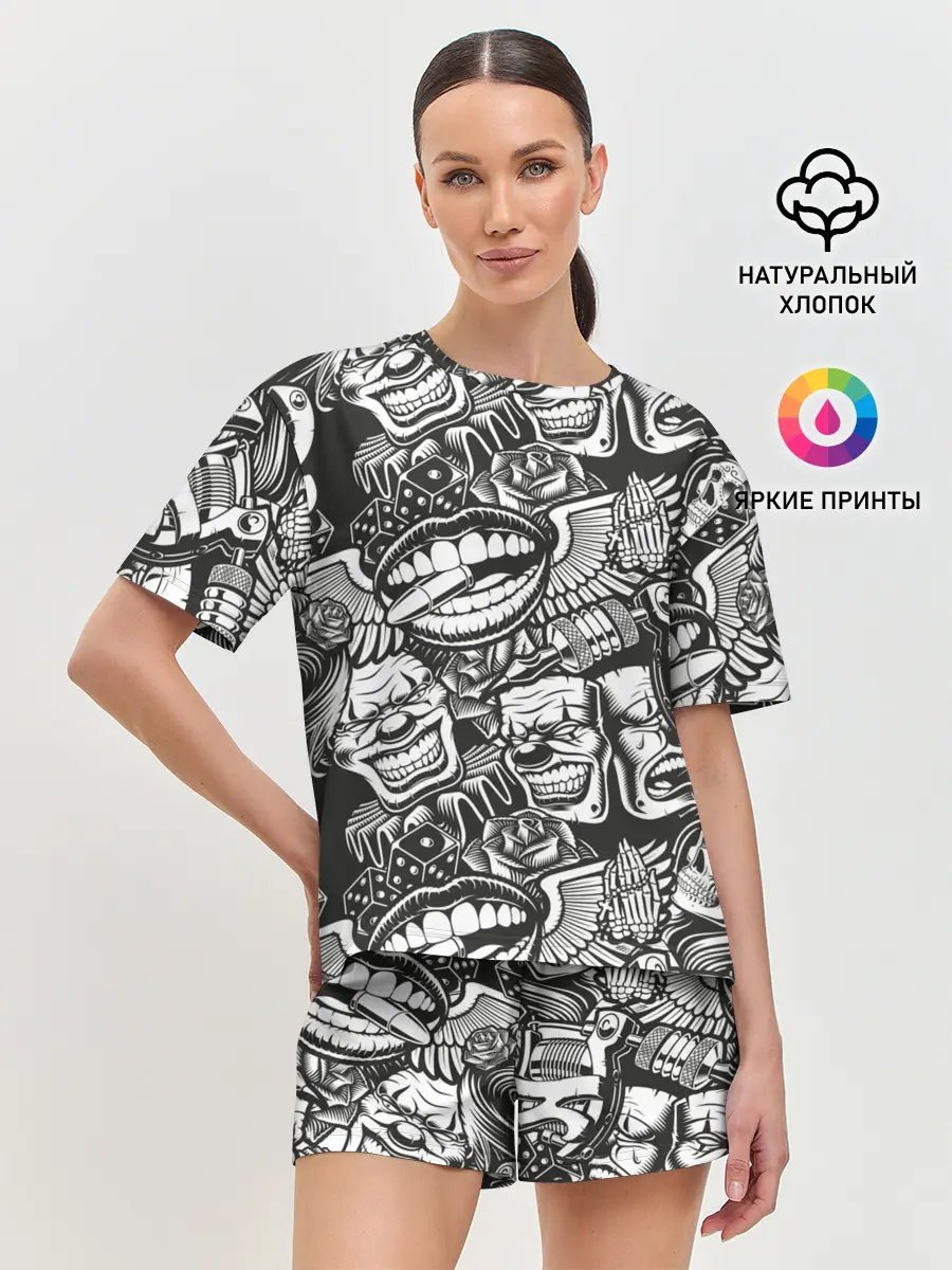 Женская пижама с шортами / Тату ретро