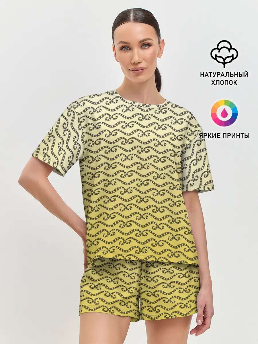 Женская пижама с шортами / рисованный узор усы червячки