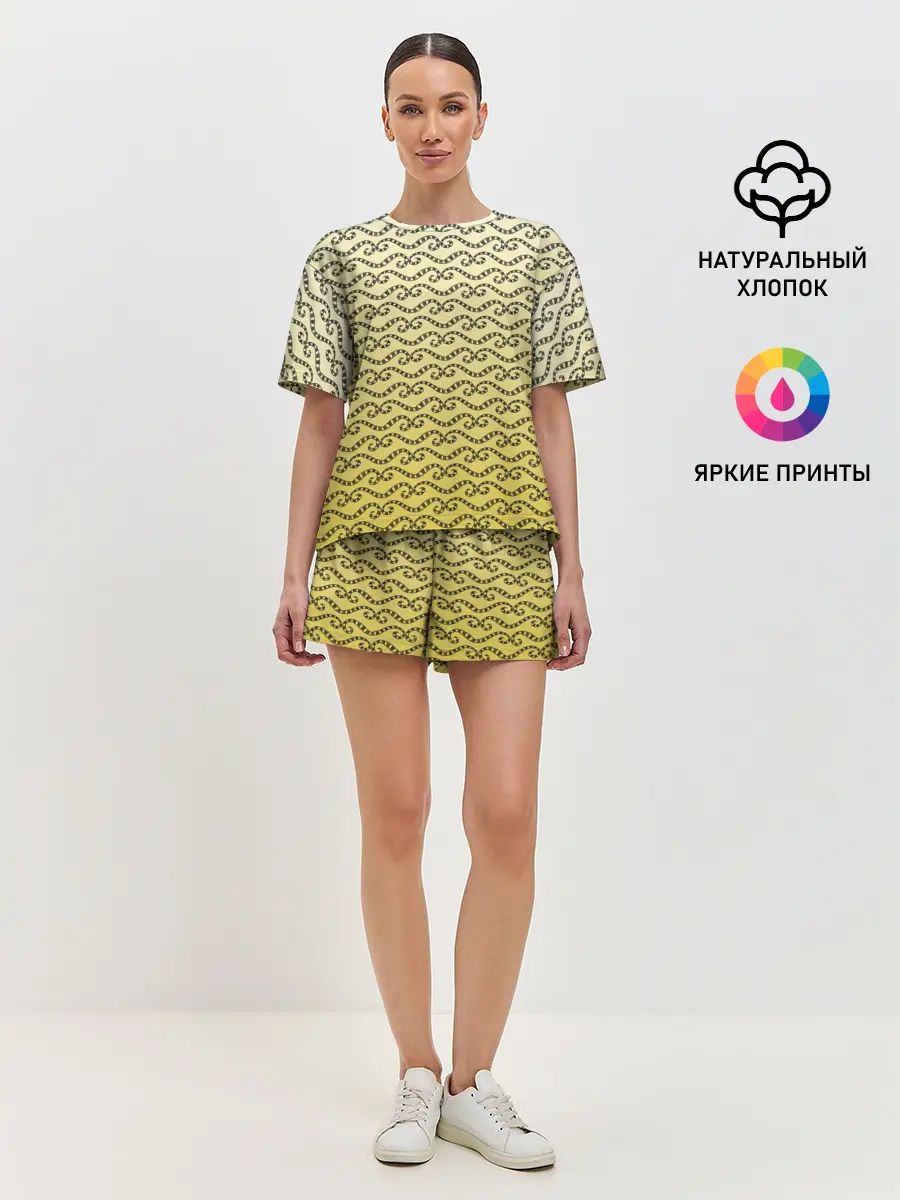 Женская пижама с шортами / рисованный узор усы червячки