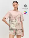 Женская пижама с шортами / Летний узор цветы птичка