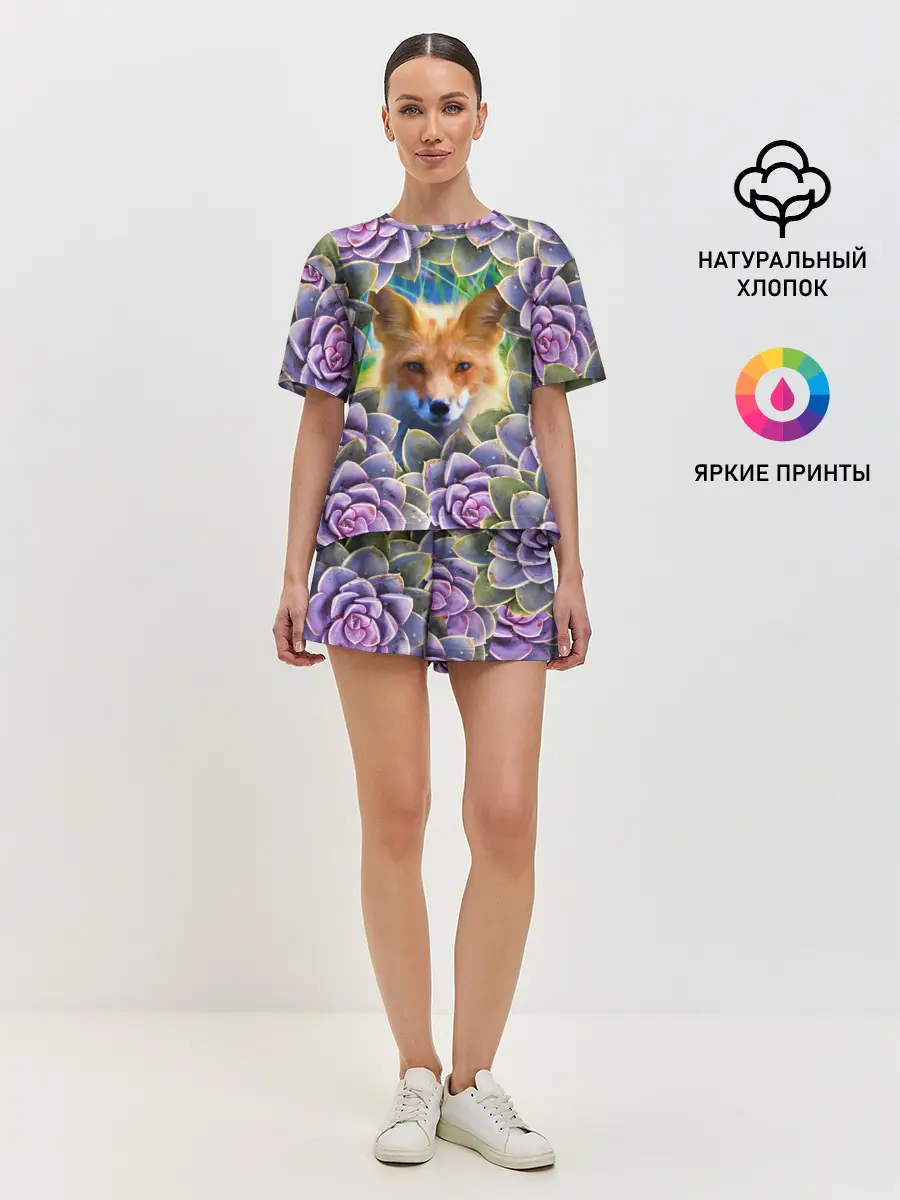 Женская пижама с шортами / Лиса среди цветов