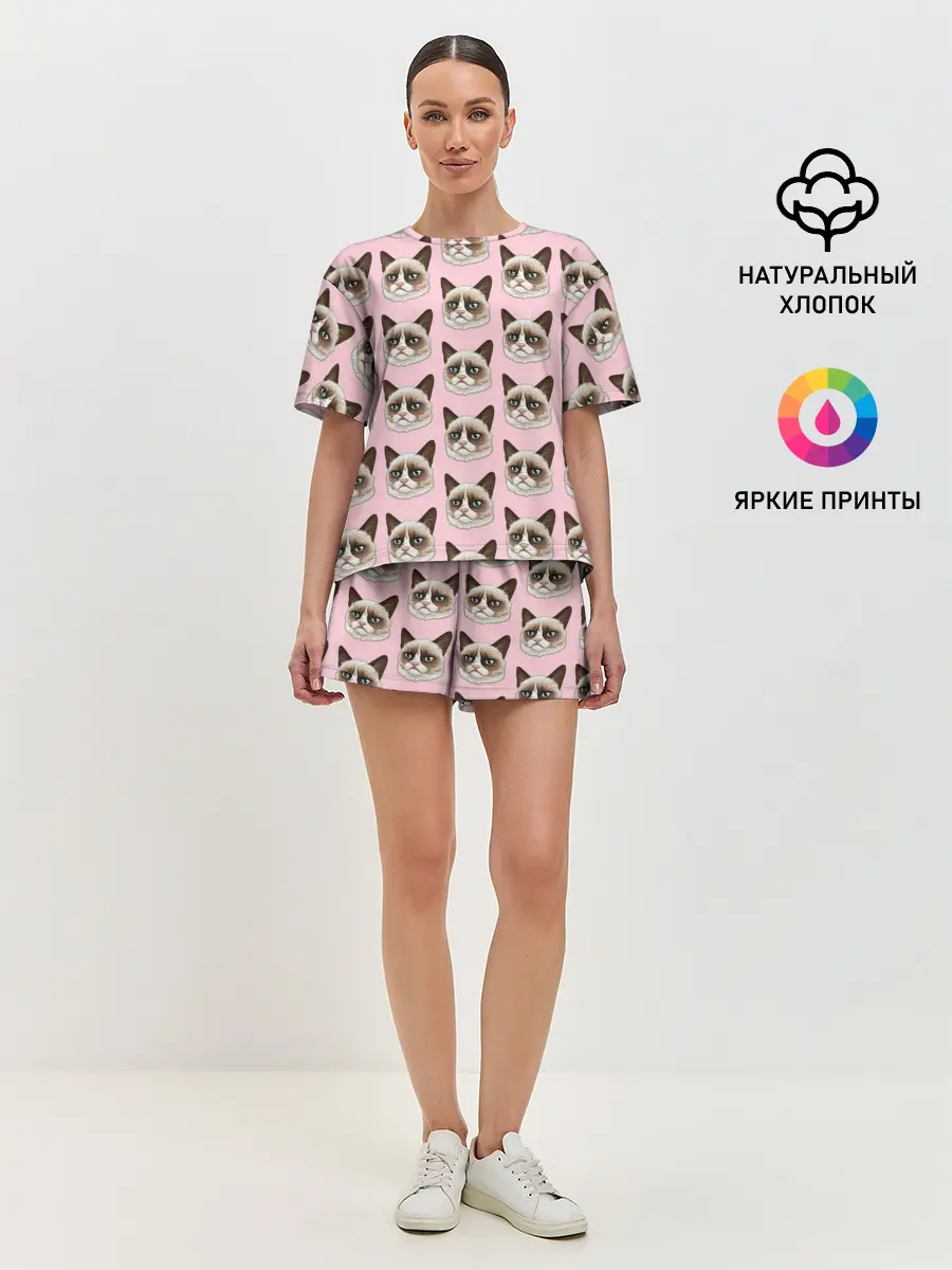 Женская пижама с шортами / Кот мемасик